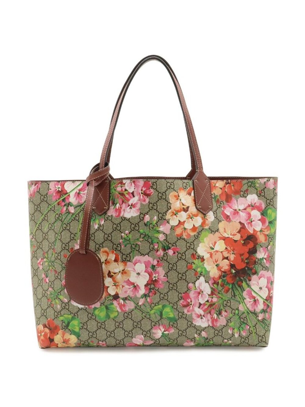 Gucci GG Blue Mus Supreme Floral Pattern Reversible Tote Shoulder Bag Leather